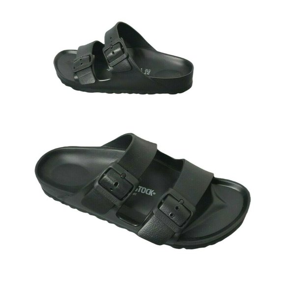 Birkenstock Shoes - Birkenstock 240 Slip On Sandals Rubber Womens 37 Black 2 Straps US Size 6 Excell